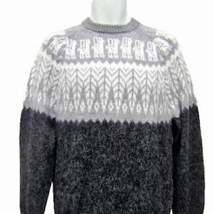 Unisex Drak Gray Alpaca Sweater alpaca wool crewneck sweater leaves design