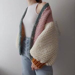 Multicolor Chunky Knit Cardigan: Oversized Handknit Wool Blend Jacket
