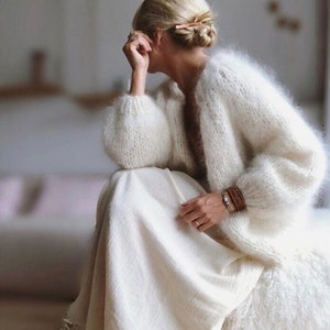 Bestseller Hand Knit Fluffy Fuzzy Mohair Cardigan Wool Sweater Bridal Shrug Wedding Jacket Snow White Chunky Bolero Personalized Gifts