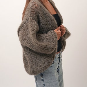 Mohair Cardigan, Chunky Knit Cardigan, Slouchy Fluffy Cardigan, Women Mohair Merino Wool Cardigan,