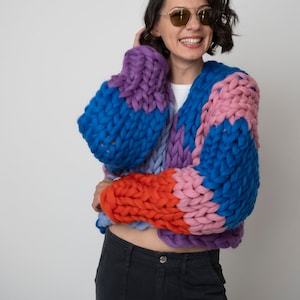 Cardigan, Chunky Cardigan, Wool Cardigan, Knit Chunky Cardigan, Hand Knit Cardigan, 100% Wool, Colorful