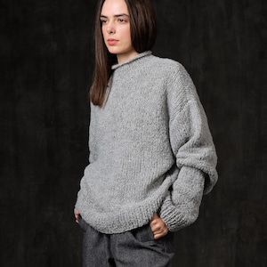 Grey loose Alpaca Merino Wool Sweater: Oversized Chunky Knit, Bulk soft texture, M/L