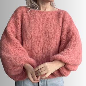 Hand-Knitted Alpaca Sweater: Peach Pink Women's Pullover (XS–M)