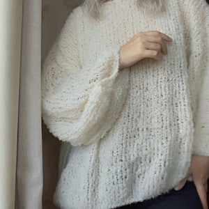 Hand-knitted Alpaca Boucle Sweater: Oversized Cream Jumper (XS–M)