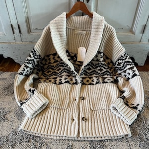 Handmade Chunky Knit Cardigan: Cream Western Cowichan Sweater